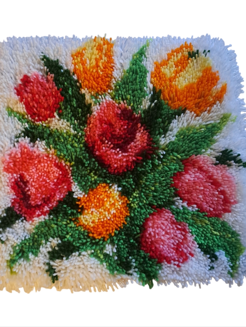 Vintage Latch Hook Rug Pillow Cover Handmade Cottagecore